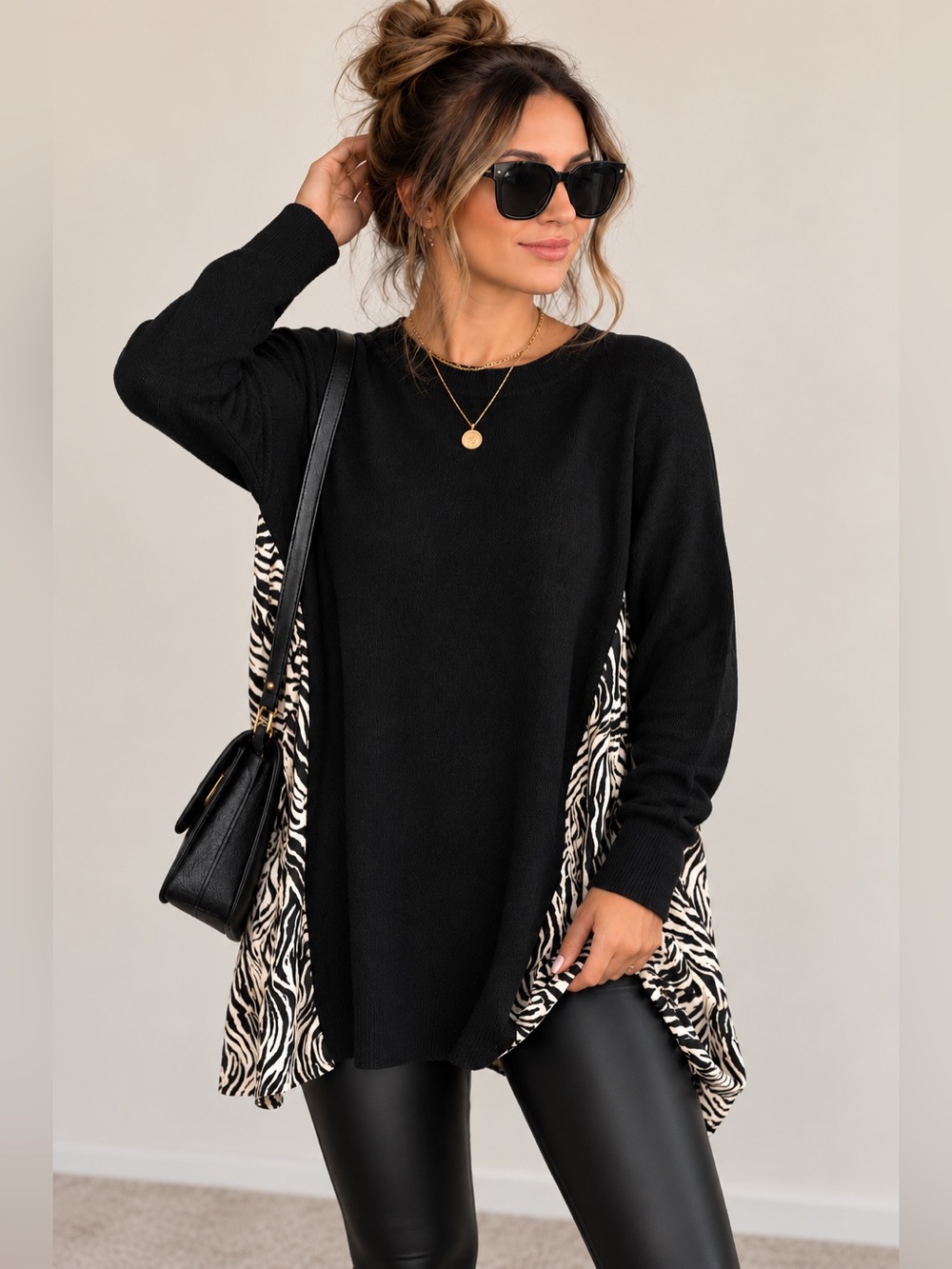 NWT SR vs Sandrine Rose Zebra Mixed Media Oversized Tunic Top Size S